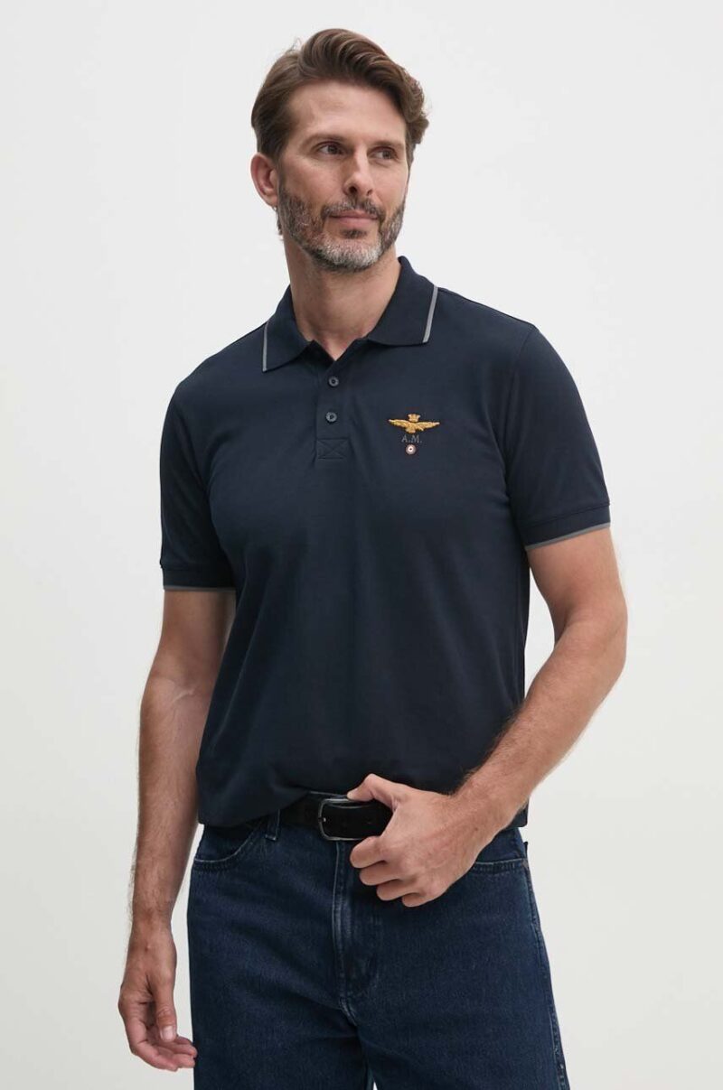 Aeronautica Militare polo de bumbac culoarea albastru marin