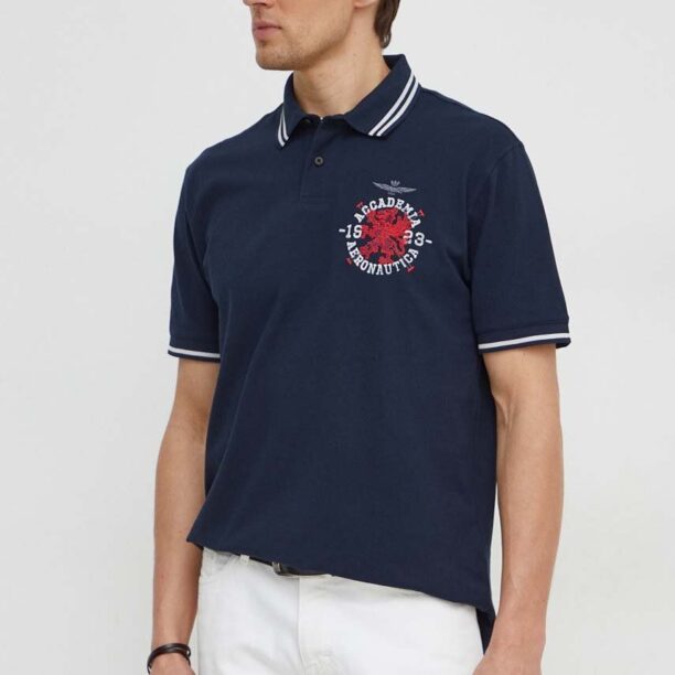 Aeronautica Militare polo de bumbac culoarea albastru marin