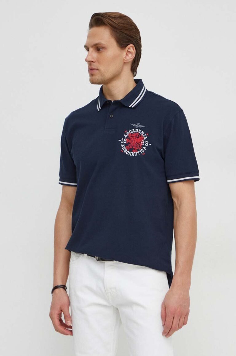 Aeronautica Militare polo de bumbac culoarea albastru marin