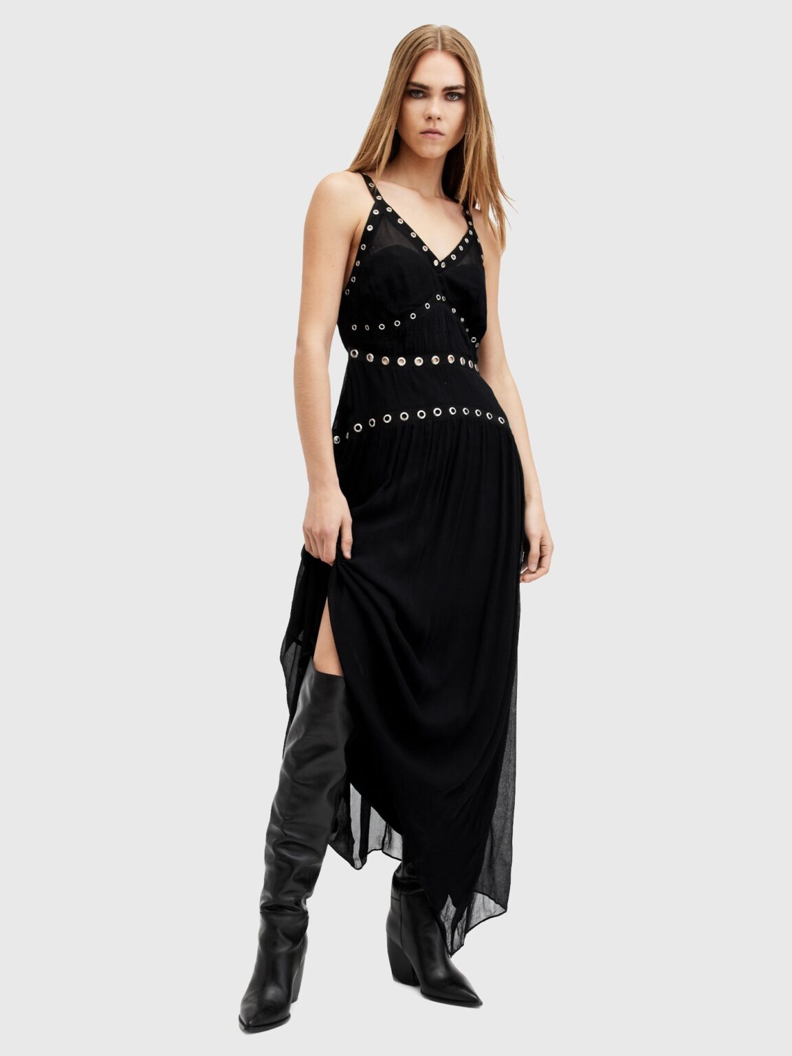 AllSaints Rochie de seară 'ZITA'  negru / argintiu