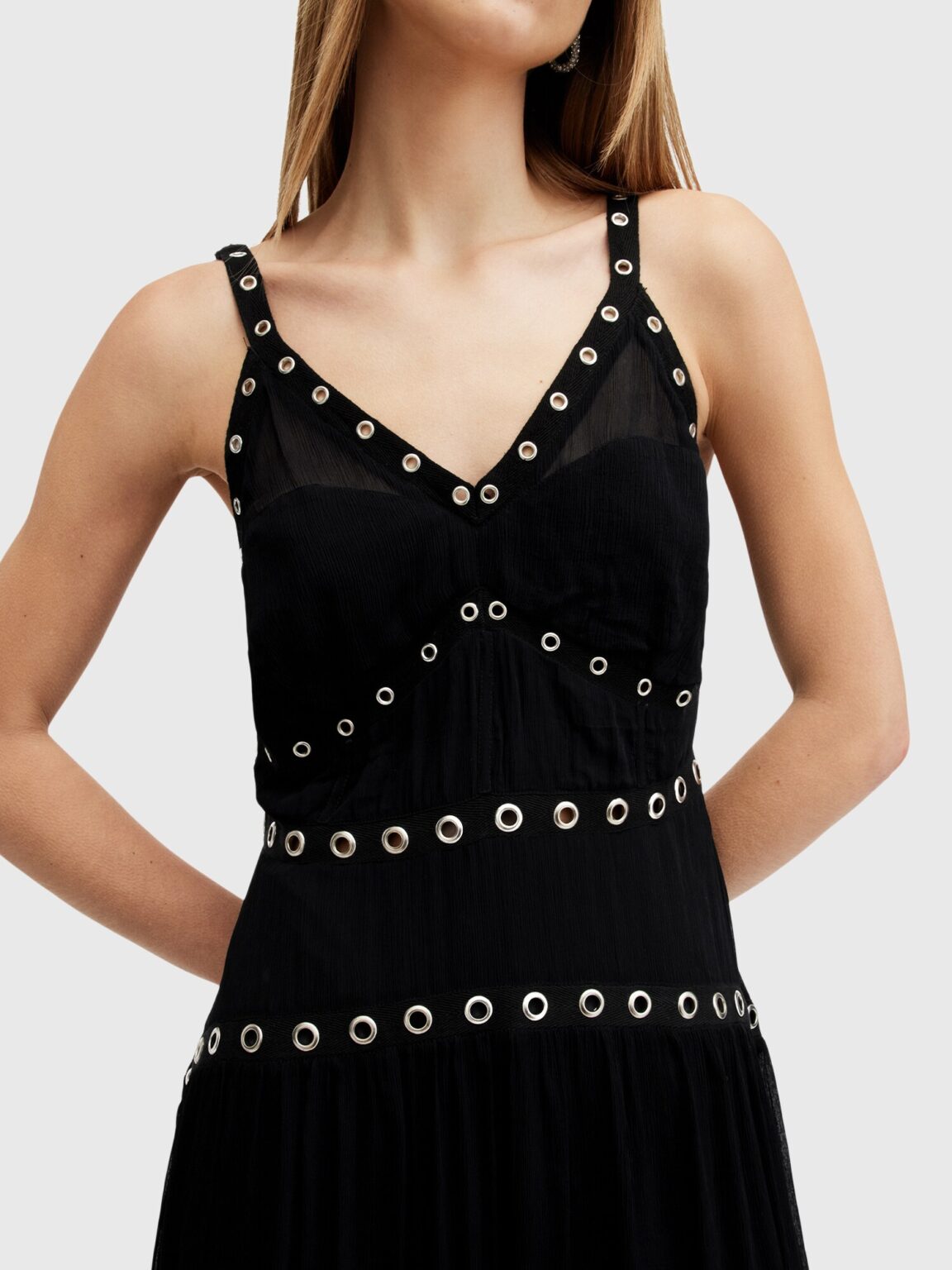 Preţ AllSaints Rochie de seară 'ZITA'  negru / argintiu