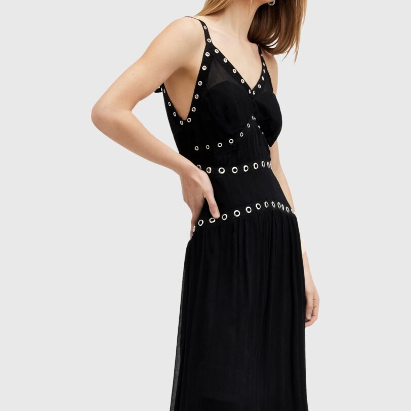 Original AllSaints Rochie de seară 'ZITA'  negru / argintiu