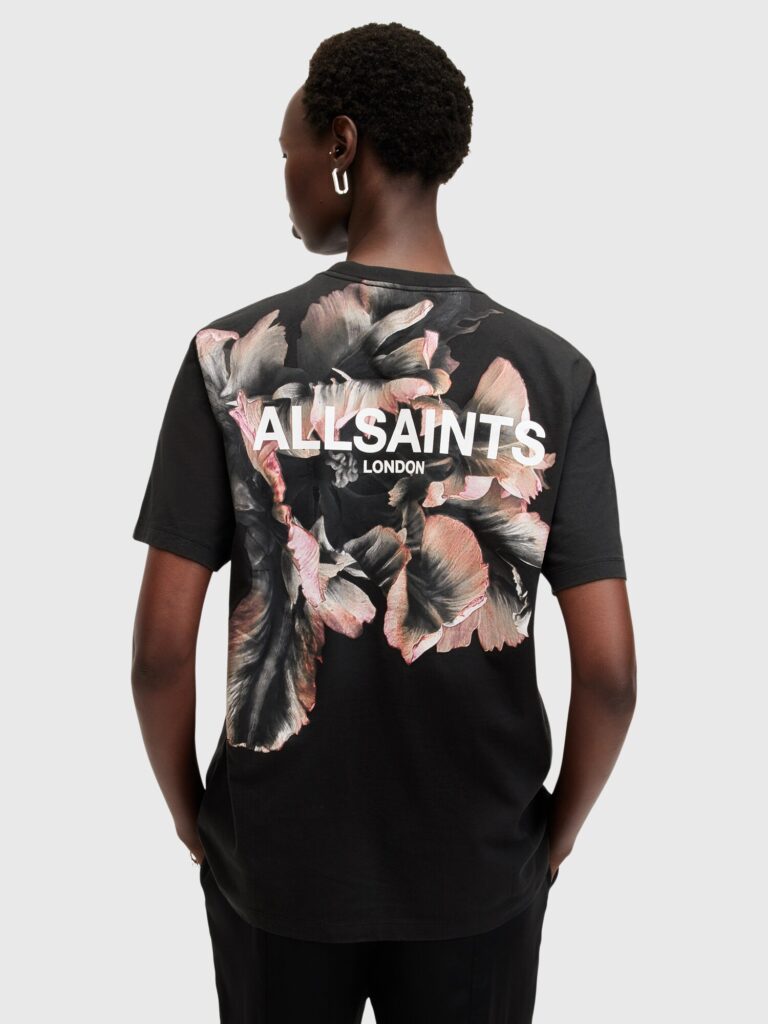 Cumpăra AllSaints Tricou 'FLEURIR'  portocaliu caisă / negru / alb