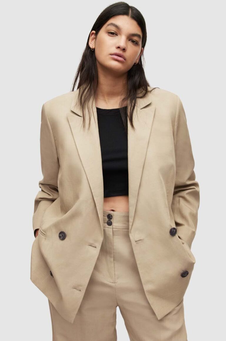 AllSaints blazer din amestec de in culoarea bej