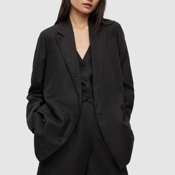 AllSaints blazer din amestec de in culoarea negru