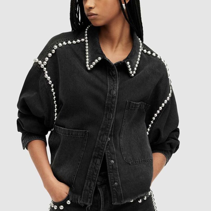 AllSaints camasa din bumbac denim NICKY culoarea negru