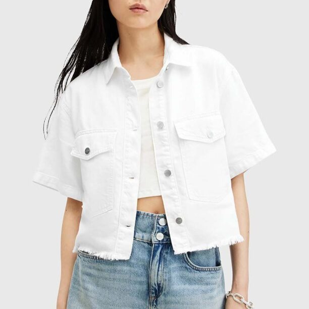 AllSaints geaca jeans TOVE SS DENIM SHIRT culoarea alb