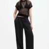 AllSaints pantaloni din in JADE LINEN TROUSER culoarea negru