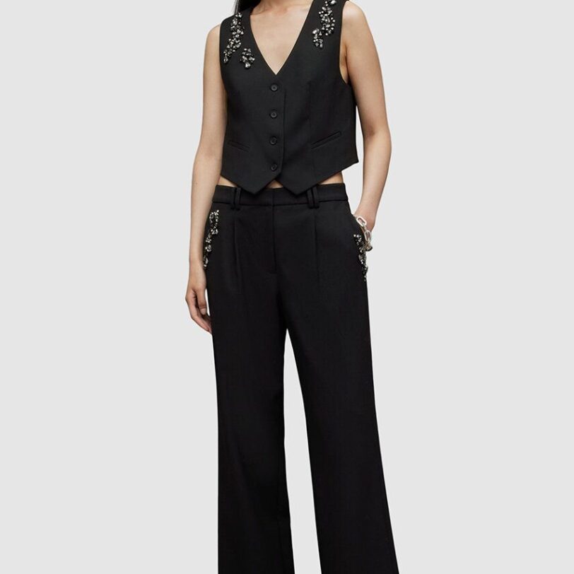 AllSaints pantaloni din lana Atlas culoarea negru