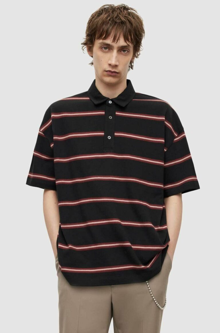 AllSaints polo de bumbac culoarea negru