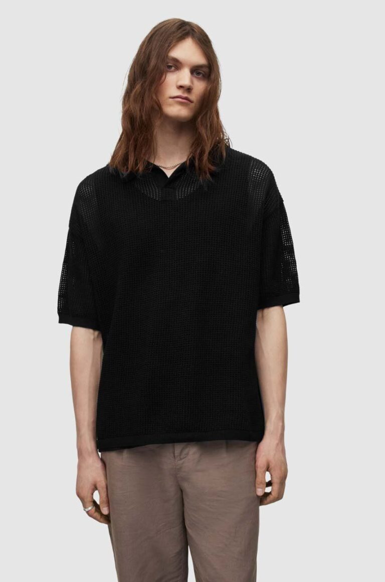 AllSaints polo de bumbac culoarea negru