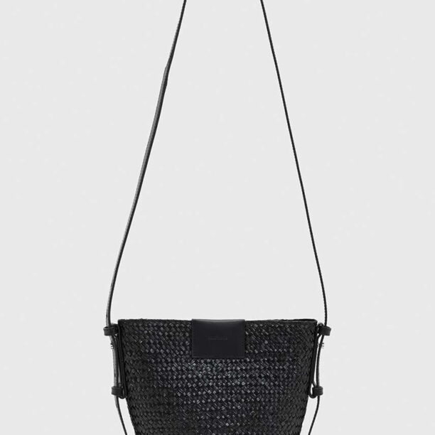 AllSaints poseta EBRO STRAW CROSSBODY culoarea negru