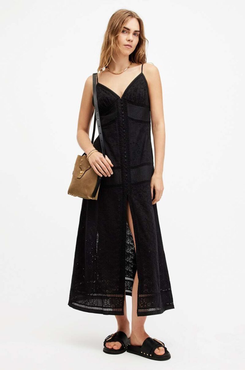 AllSaints rochie DAHLIA EMB DRESS culoarea alb