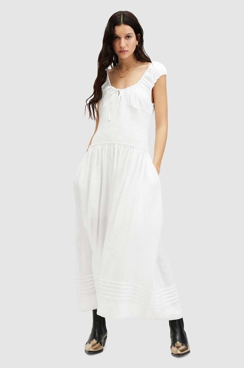 AllSaints rochie ELIZA MAXI DRESS culoarea alb