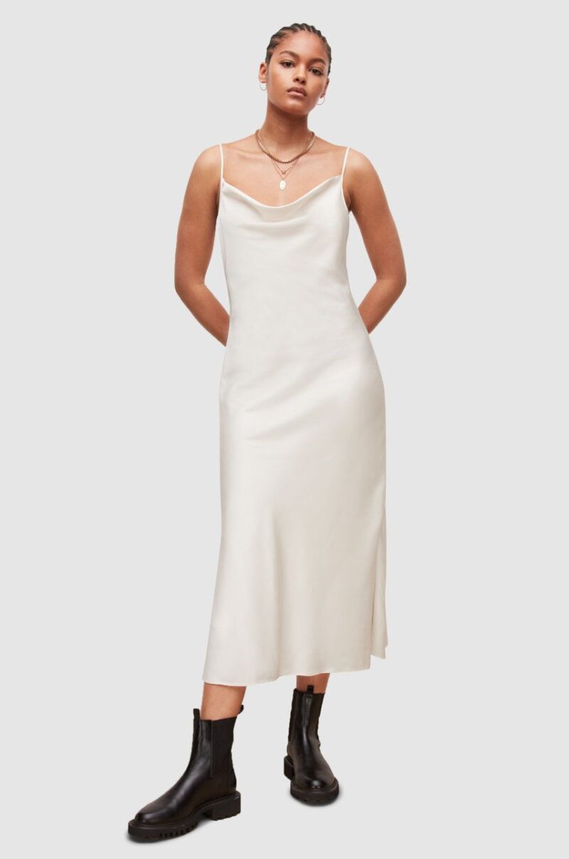 AllSaints rochie culoarea alb