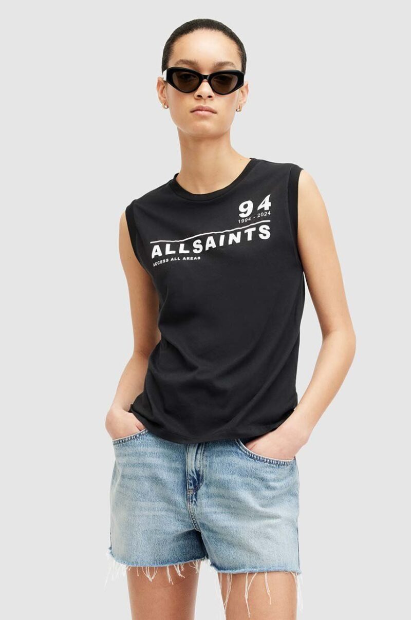 AllSaints top din bumbac ACCESS IMOGEN TANK culoarea negru