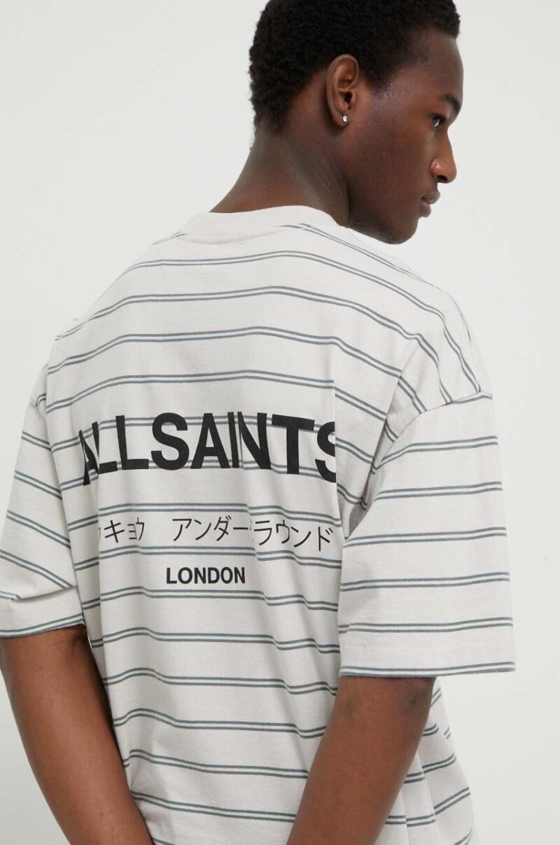 AllSaints tricou din bumbac UNDERGROUND STRIPE S culoarea gri