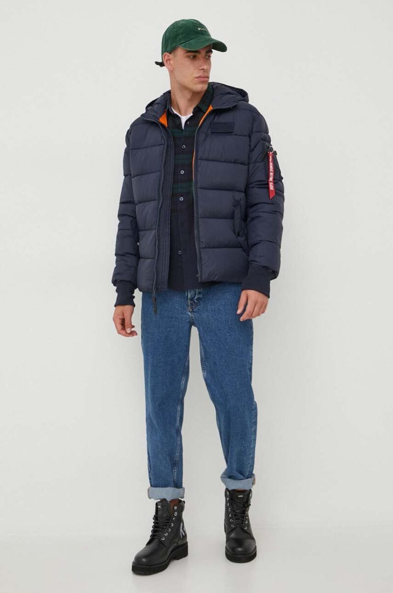 Alpha Industries Hooded Puffer FD culoarea albastru marin