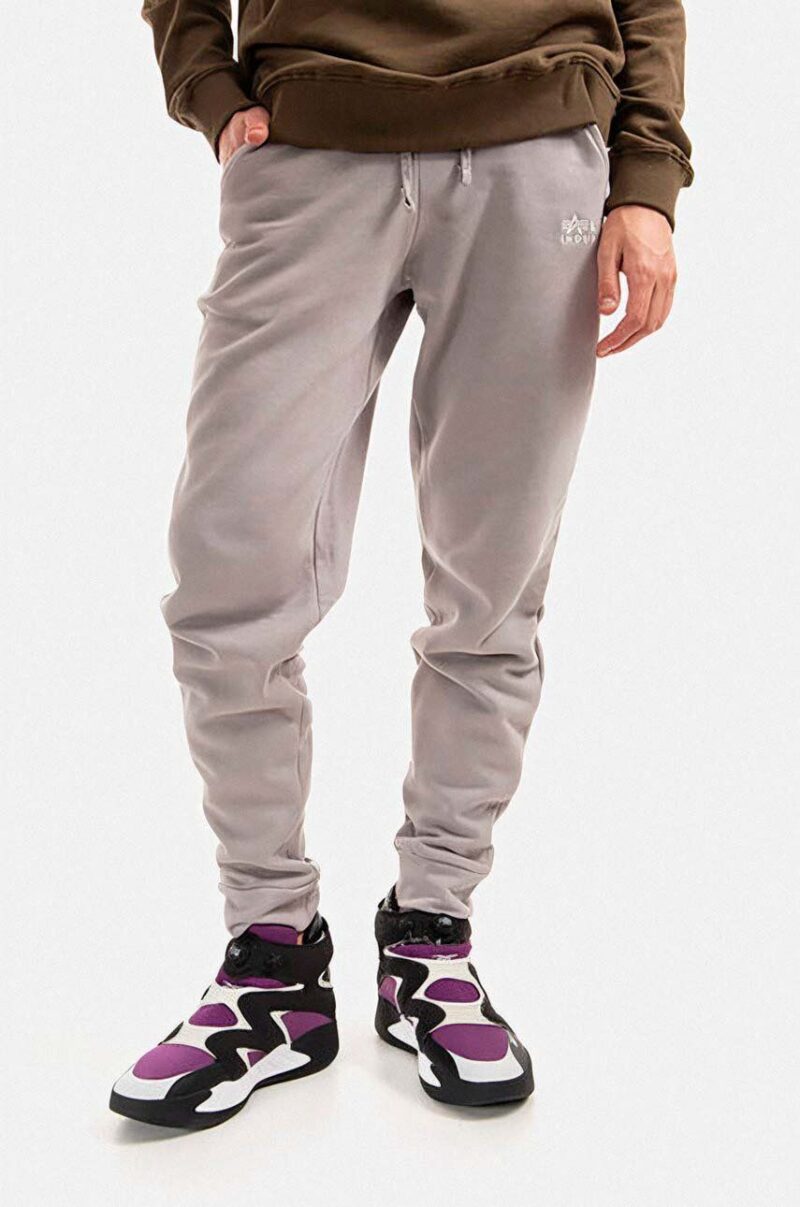 Alpha Industries pantaloni de trening din bumbac culoarea gri