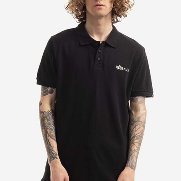 Alpha Industries polo de bumbac Basic culoarea negru