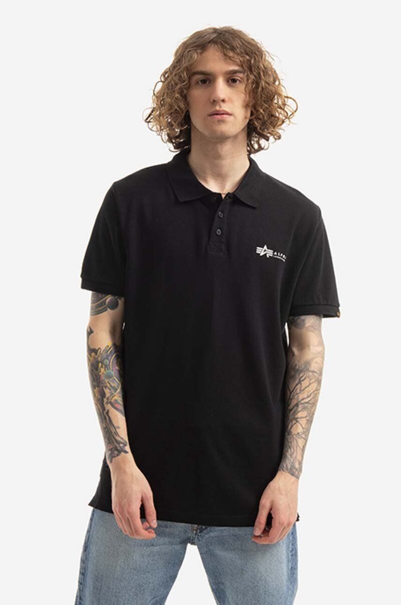 Alpha Industries polo de bumbac Basic culoarea negru