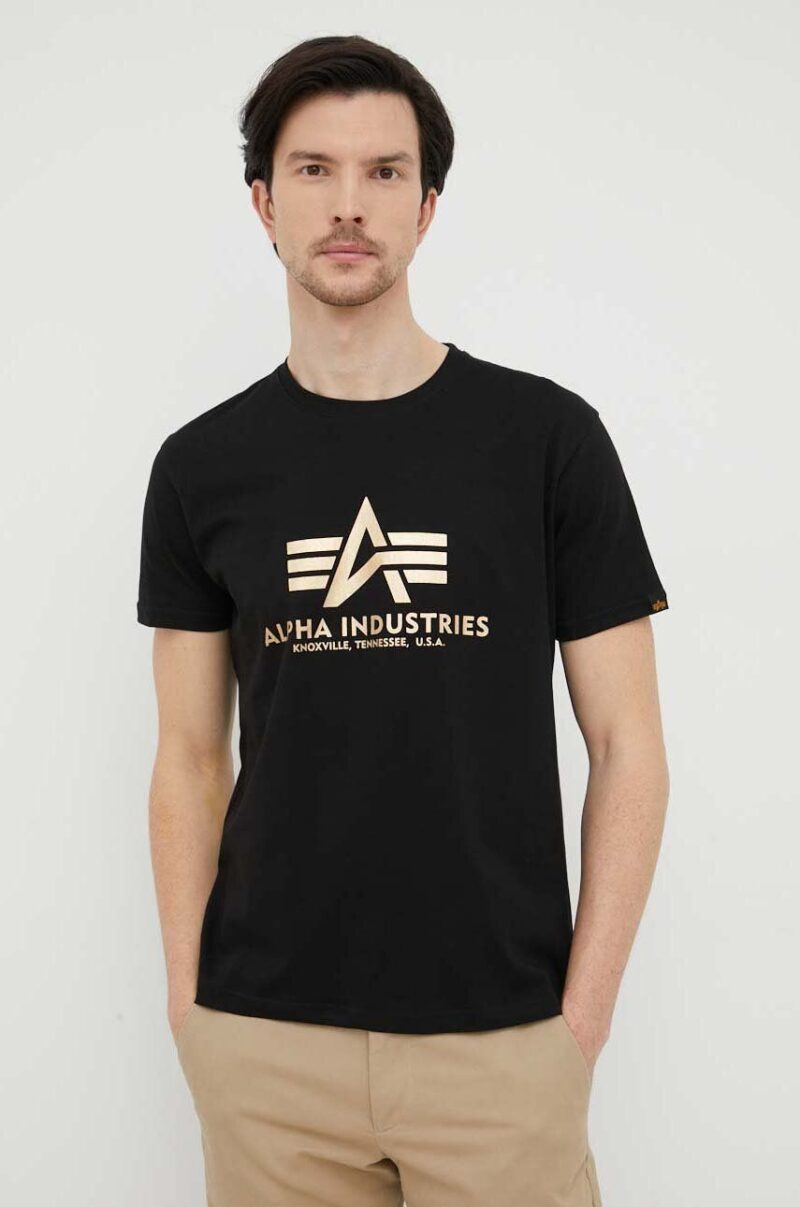 Alpha Industries tricou din bumbac Basic T-Shirt Foil Print culoarea negru