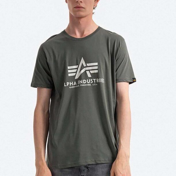 Alpha Industries tricou din bumbac Basic T-Shirt culoarea verde