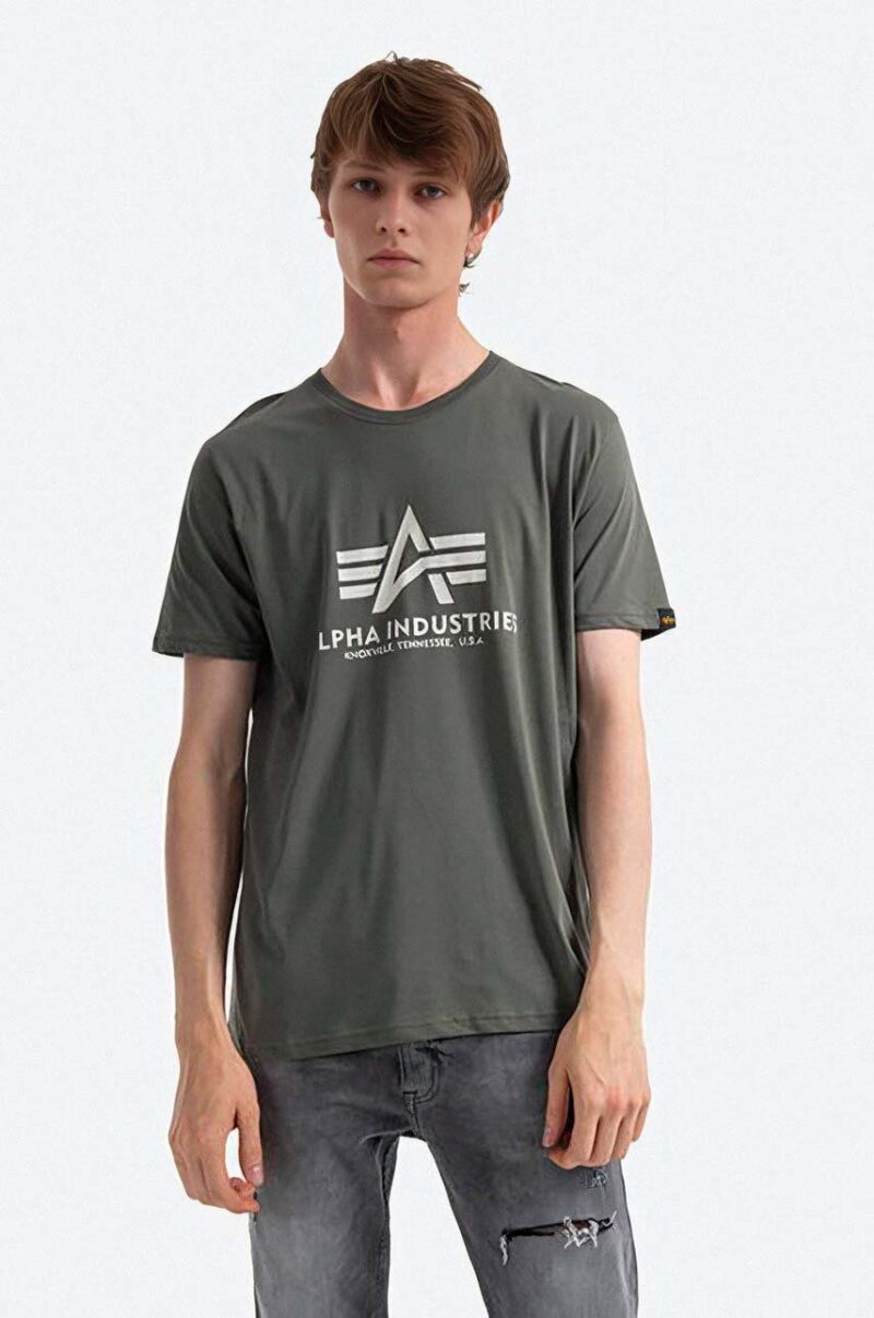 Alpha Industries tricou din bumbac Basic T-Shirt culoarea verde