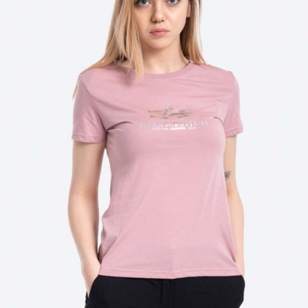 Alpha Industries tricou din bumbac New Basic T Foil Print culoarea roz 196051FP.531-pink