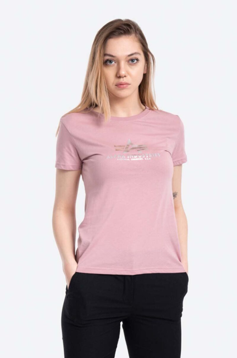 Alpha Industries tricou din bumbac New Basic T Foil Print culoarea roz 196051FP.531-pink