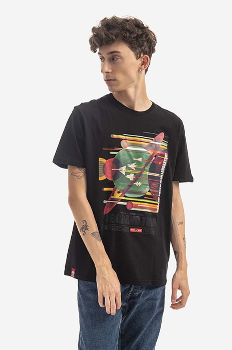 Alpha Industries tricou din bumbac x NASA culoarea negru