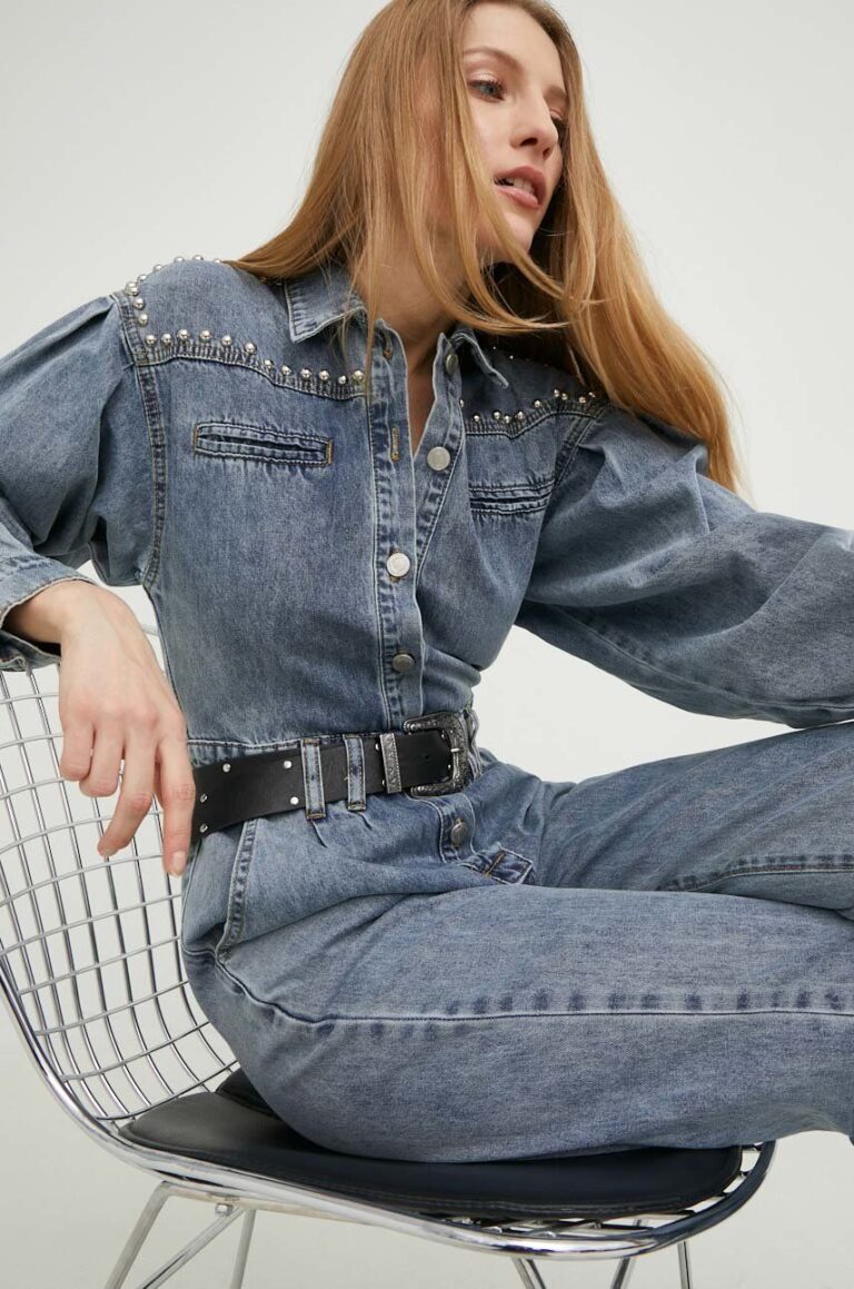 Answear Lab salopeta jeans x colecția limitată SISTERHOOD cu guler