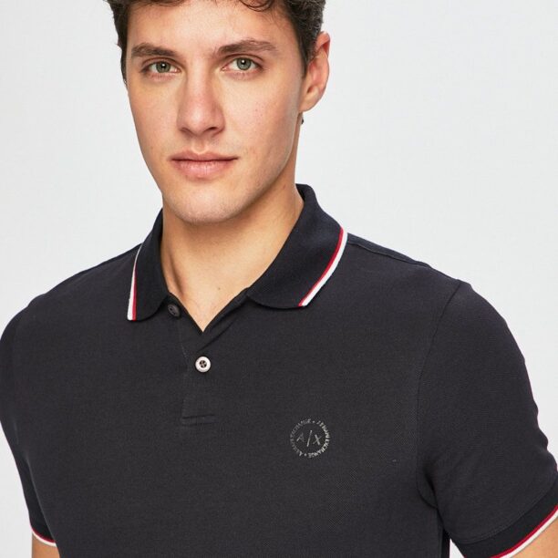 Armani Exchange Polo de bumbac culoarea albastru marin