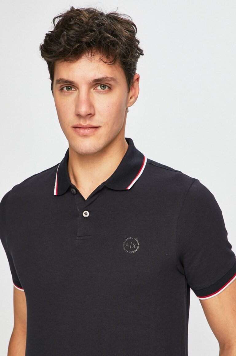 Armani Exchange Polo de bumbac culoarea albastru marin