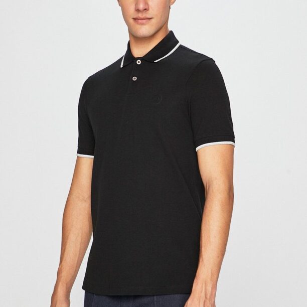 Armani Exchange Polo de bumbac culoarea negru