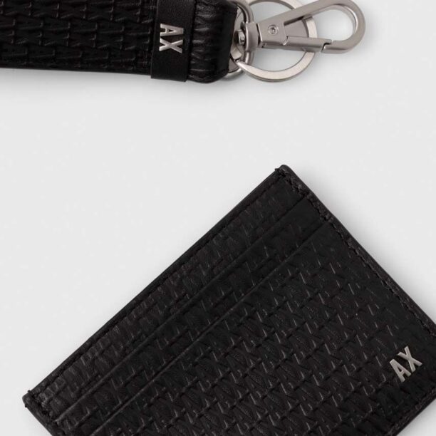 Armani Exchange card holder din piele si breloc culoarea negru preţ