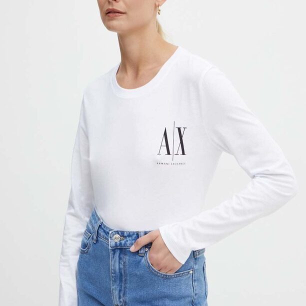 Armani Exchange longsleeve din bumbac culoarea alb