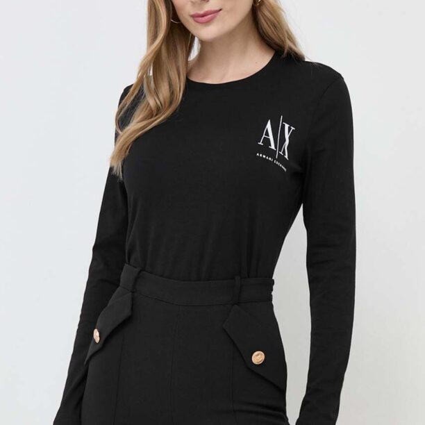 Armani Exchange longsleeve din bumbac culoarea negru