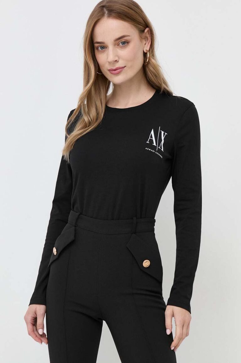 Armani Exchange longsleeve din bumbac culoarea negru