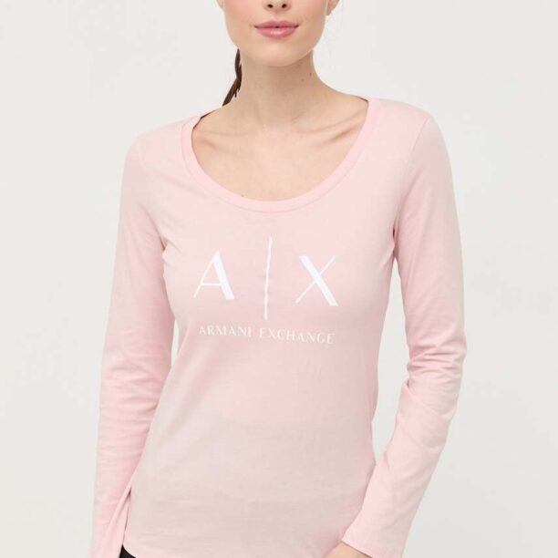 Armani Exchange longsleeve din bumbac culoarea roz