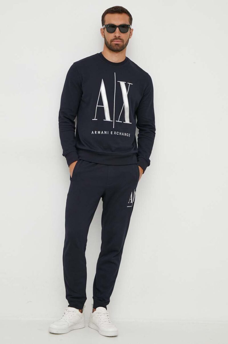 Armani Exchange pantaloni de trening din bumbac culoarea albastru marin