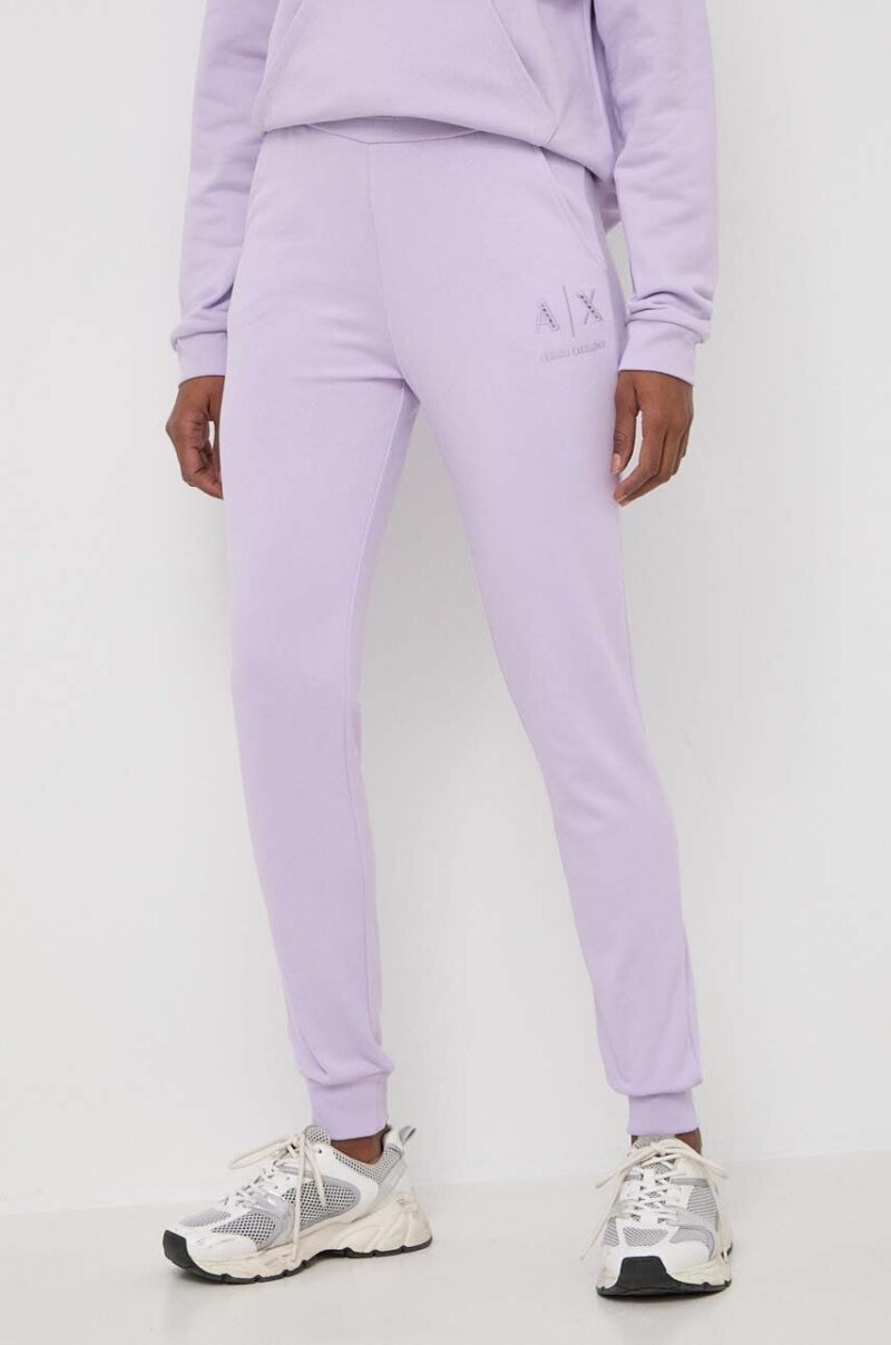 Armani Exchange pantaloni de trening din bumbac culoarea violet