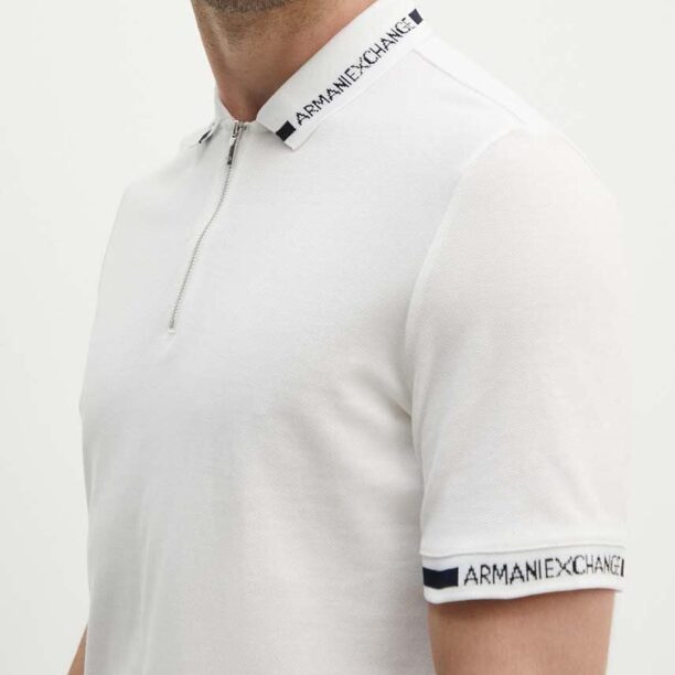 Armani Exchange polo de bumbac culoarea alb