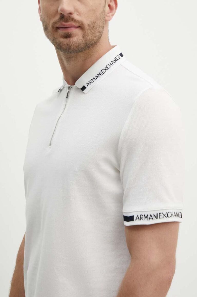 Armani Exchange polo de bumbac culoarea alb