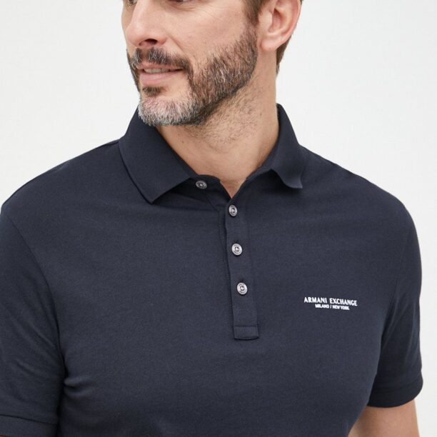 Armani Exchange polo de bumbac culoarea albastru marin