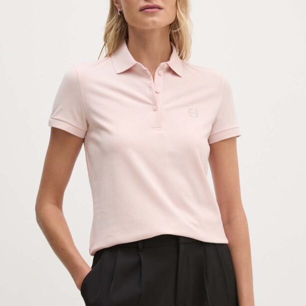 Armani Exchange polo de bumbac culoarea roz