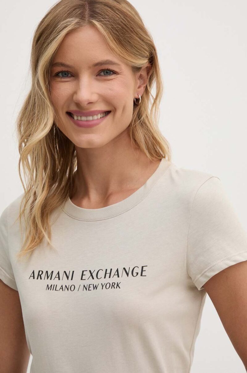 Armani Exchange tricou din bumbac culoarea bej