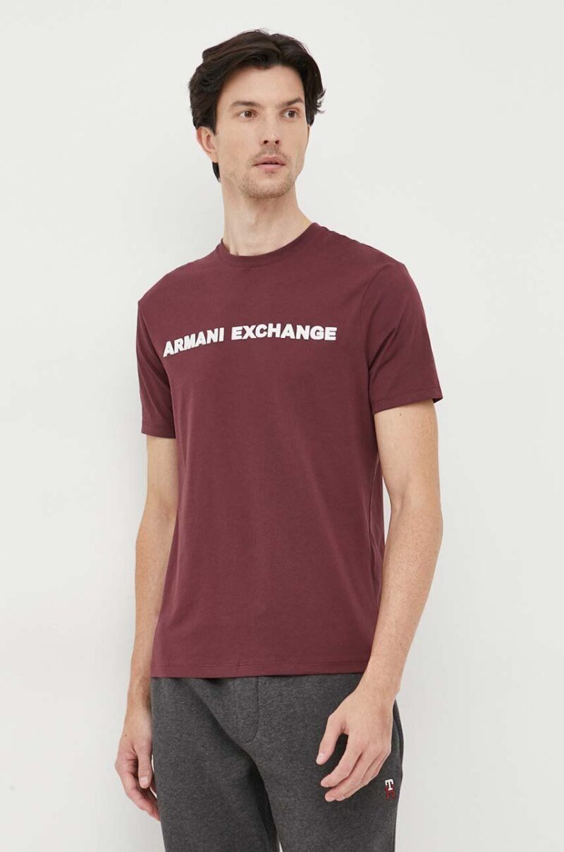 Armani Exchange tricou din bumbac culoarea bordo