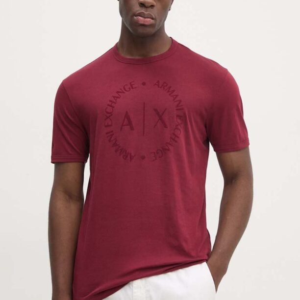 Armani Exchange tricou din bumbac culoarea bordo