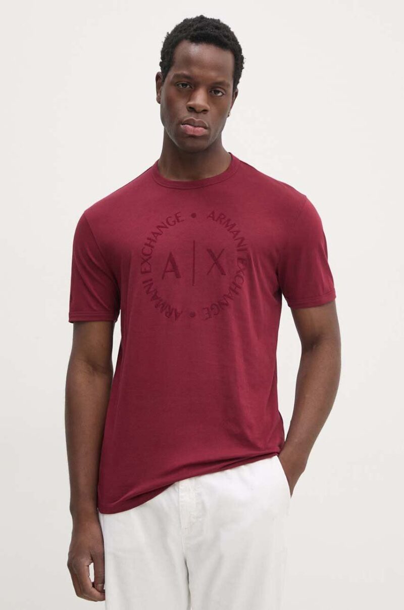 Armani Exchange tricou din bumbac culoarea bordo